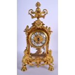 A GOOD 19TH CENTURY FRENCH ORMOLU DESVIGNES A LYON MANTEL CLOCK with caryatid figural mounts. 41 cm