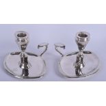 A RARE PAIR EARLY SILVER CHAMBERSTICKS by Luke Proctor & Co. Sheffield 1780. 350 grams. 15 cm x 11 c