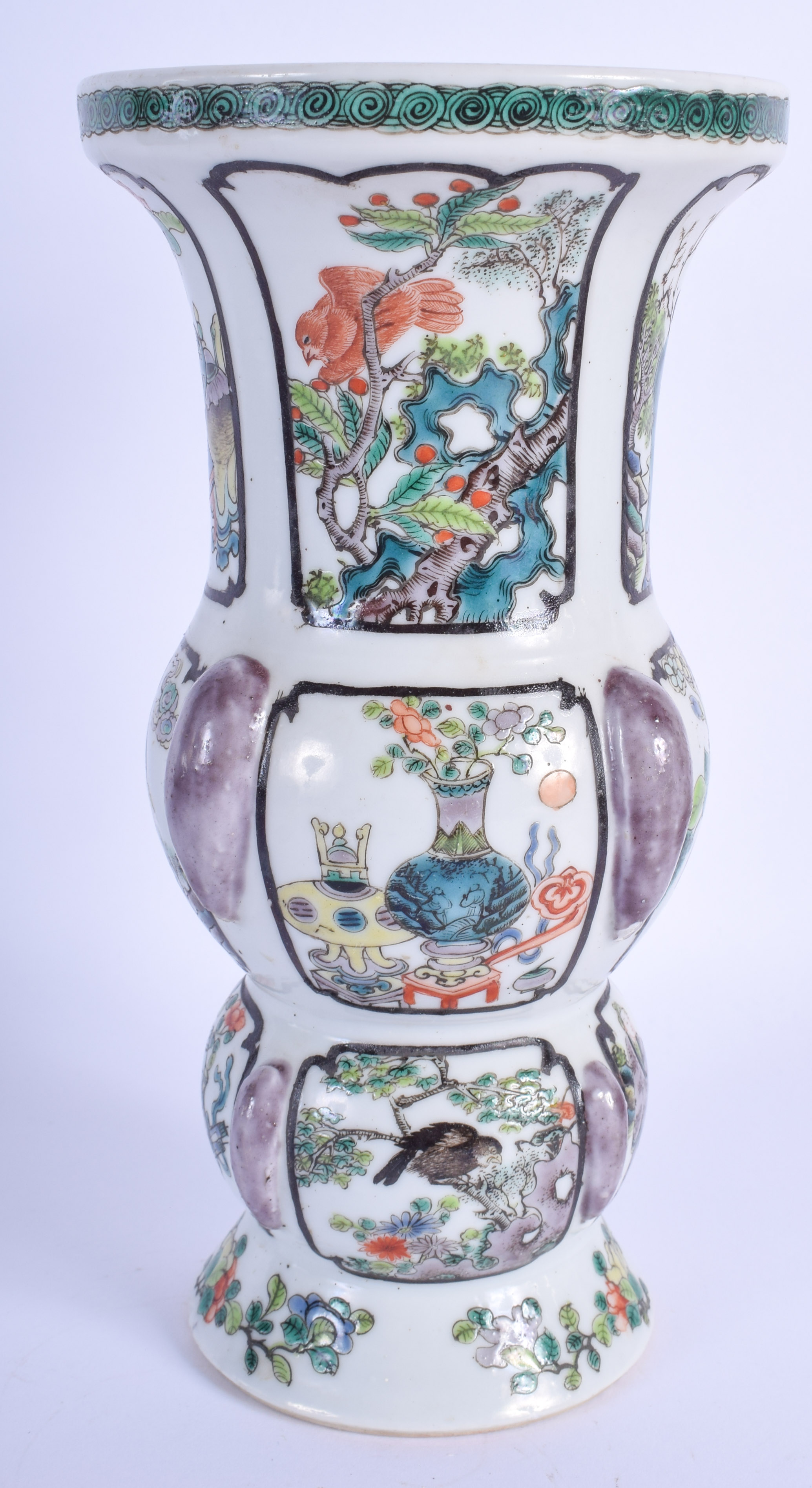 A 19TH CENTURY CHINESE FAMILLE VERTE GU SHAPED VASE Guangxu, bearing Ming marks to base, painted wit - Image 2 of 3