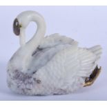 A FINE AND UNUSUAL CONTINENTAL SILVER GILT AND AGATE FIGURE OF SWAN wonderfully modelled in a roamin