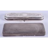 TWO LARGE ANTIQUE DUTCH SILVER SPECTACLE BOXES. 13 cm wide. 185 grams. (2)