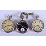 THREE VINTAGE MILITARY POCKET WATCHES 4.5 cm wide. (3)
