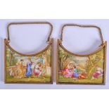 A LARGE PAIR OF EARLY 19TH CENTURY AUSTRIAN VIENNESE ENAMEL PLAQUES painted with classical scenes. 1