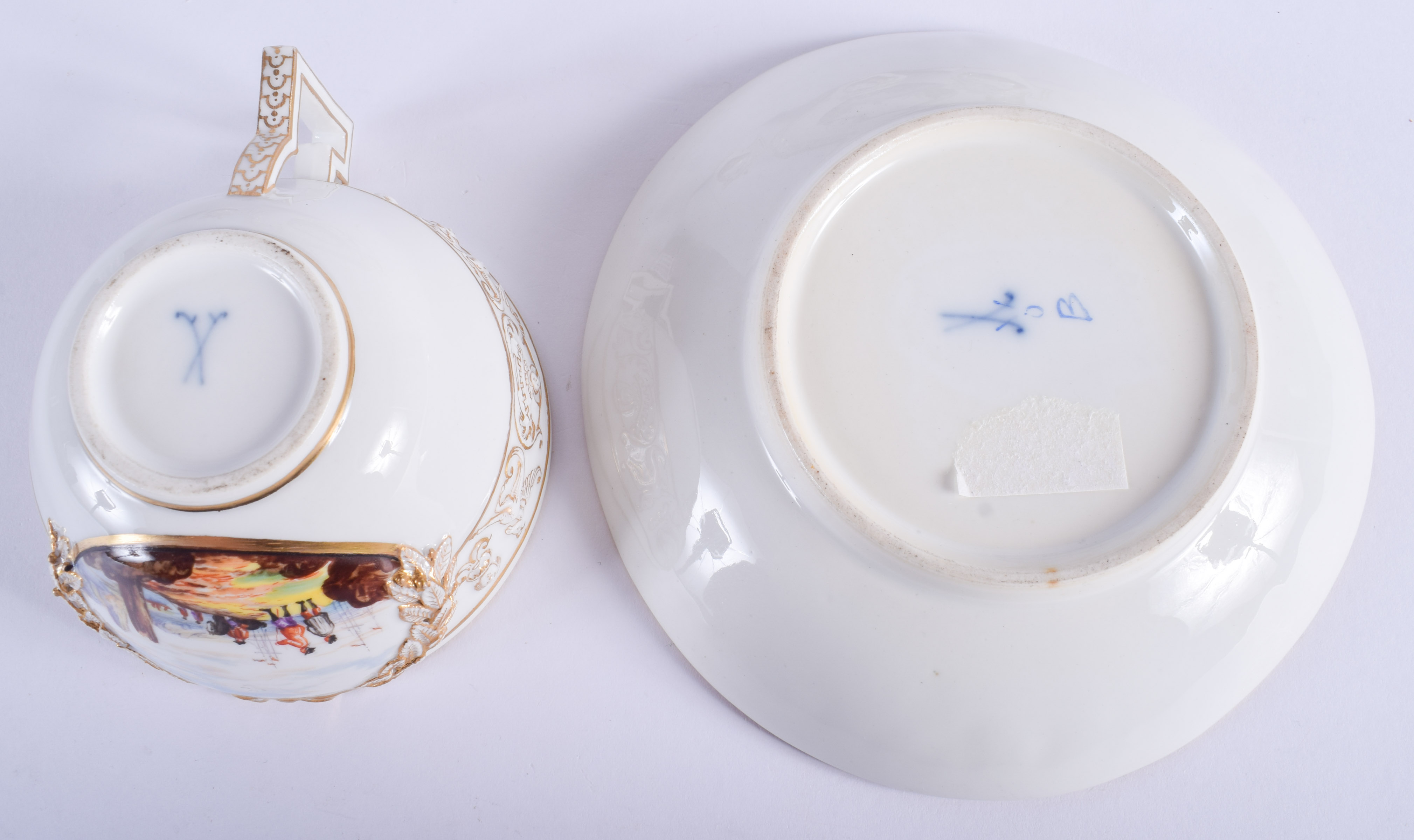 A GOOD 19TH CENTURY MEISSEN PORCELAIN CABARET SET painted with views of Dresden, moulded with motifs - Image 2 of 4