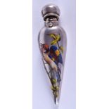 A FINE VICTORIAN SILVER AND ENAMEL TEAR DROP SCENT BOTTLE. London 1885. 10 cm long.