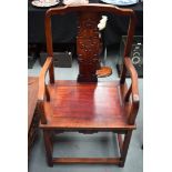 AN EARLY 20TH CENTURY CHINESE HARDWOOD CHAIR Late Qing/Republic. 115 cm high.