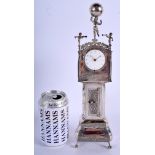 A RARE ANTIQUE CONTINENTAL SILVER LONGCASE CLOCK of charming proportions, decorated with boats and l