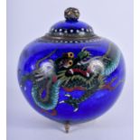 AN EARLY 20TH CENTURY JAPANESE MEIJI PERIOD CLOISONNE ENAMEL CENSER AND COVER decorated with dragons