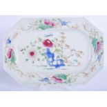 18th c. Bow octagonal dish rectangular dish painted in famille rose style. 26.75cm wide