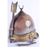 A 19TH CENTURY MIDDLE EASTERN TURKISH OTTOMAN MILITARY HELMET probably bought back from the Crimean