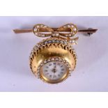 A VINTAGE 18CT GOLD CONTINENTAL BALL CLOCK WATCH BROOCH. 30.5 grams overall. Ball 2.25 cm wide.