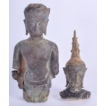 TWO 14TH/15TH CENTURY BURMESE THAI ASIAN BRONZE BUDDHA FRAGMENTS. 19 cm & 13 cm high. (2)