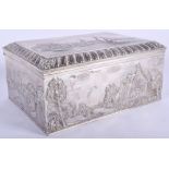 A GOOD 19TH CENTURY DUTCH SILVER BOX AND COVER decorated with sailing scenes. 1kg. 18 cm x 14 cm.