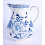 18th c. Bow sparrow beak jug painted with trailing flowers in blue. 8.5cm high