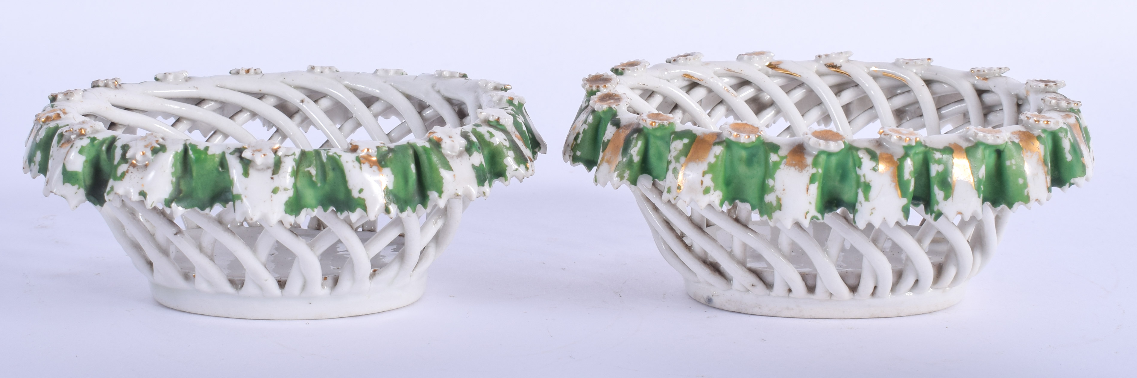 A PAIR ANTIQUE CONTINENTAL PORCELAIN BASKETS. 9 cm x 8 cm. - Image 2 of 3