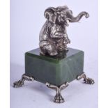 A CONTINENTAL SILVER AND JADE ELEPHANT PAPERWEIGHT. 9 cm x 6 cm.