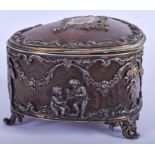A LATE VICTORIAN SILVER AND TORTOISESHELL HEART SHAPED BOX decorated with neo classical figures. 9 c