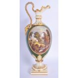 19th c. Derby ewer painted with a view of Willersley Castle Derby in a gilt oval panel on an avocado