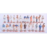 TWENTY SIX 1930S INDIAN POTTERY FIGURES probably Bombay or Company school. 9 cm high. (26)