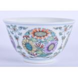 AN EARLY 20TH CENTURY CHINESE DOUCAI PORCELAIN TEABOWL bearing Yongzheng marks to base. 7.5 cm wide.
