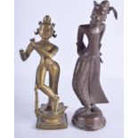 AN 18TH CENTURY INDIAN BRONZE DEITY together with another bronze buddhistic figure. 26 cm & 28 cm hi
