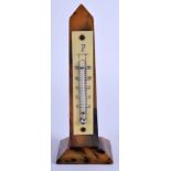 A RARE ART DECO BAKELITE FAUX TORTOISESHELL OBELISK THERMOMETER 11.5 cm high.