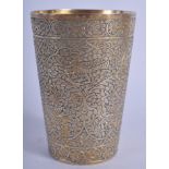 AN ANTIQUE PERSIAN SILVER BEAKER decorated with foliage. 149 grams. 10 cm high.