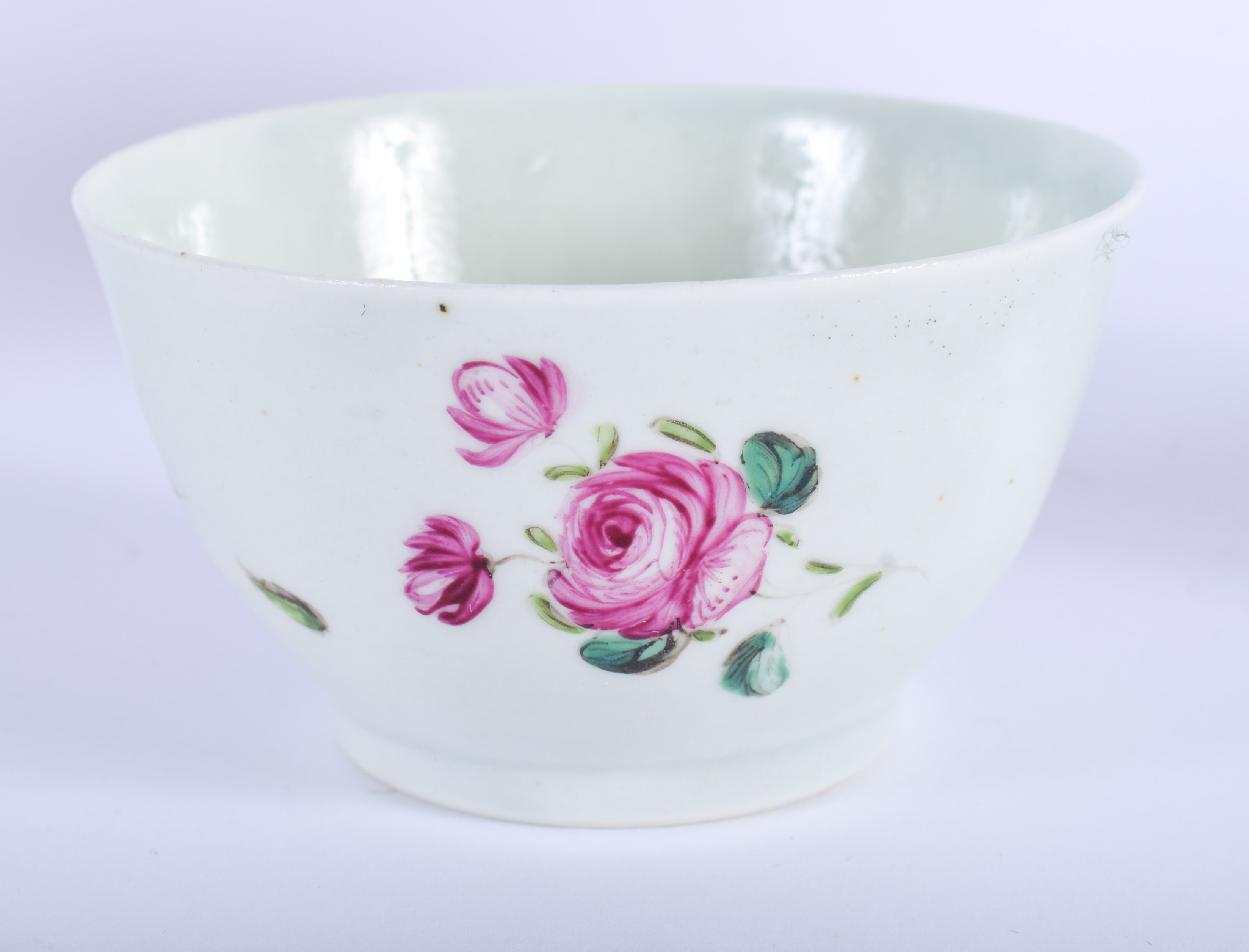 18th c. Liverpool teabowl and saucer painted with a large rose and other flowers, attributed to Chaf - Image 2 of 3