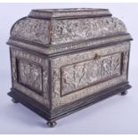AN 18TH CENTURY CONTINENTAL SILVER OVERLAID EBONISED CASKET probably Dutch or German, decorated with