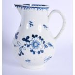 18th c. Liverpool sparrow beak jug painted in blue with Profile Bud pattern. 9.5cm high