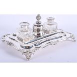 A VICTORIAN SILVER INKSTAND. Silver 603 grams. 24 cm x 18 cm.