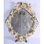 A VERY LARGE 19TH CENTURY MEISSEN PORCELAIN ENCRUSTED MIRROR painted with birds and foliage. 49 cm x