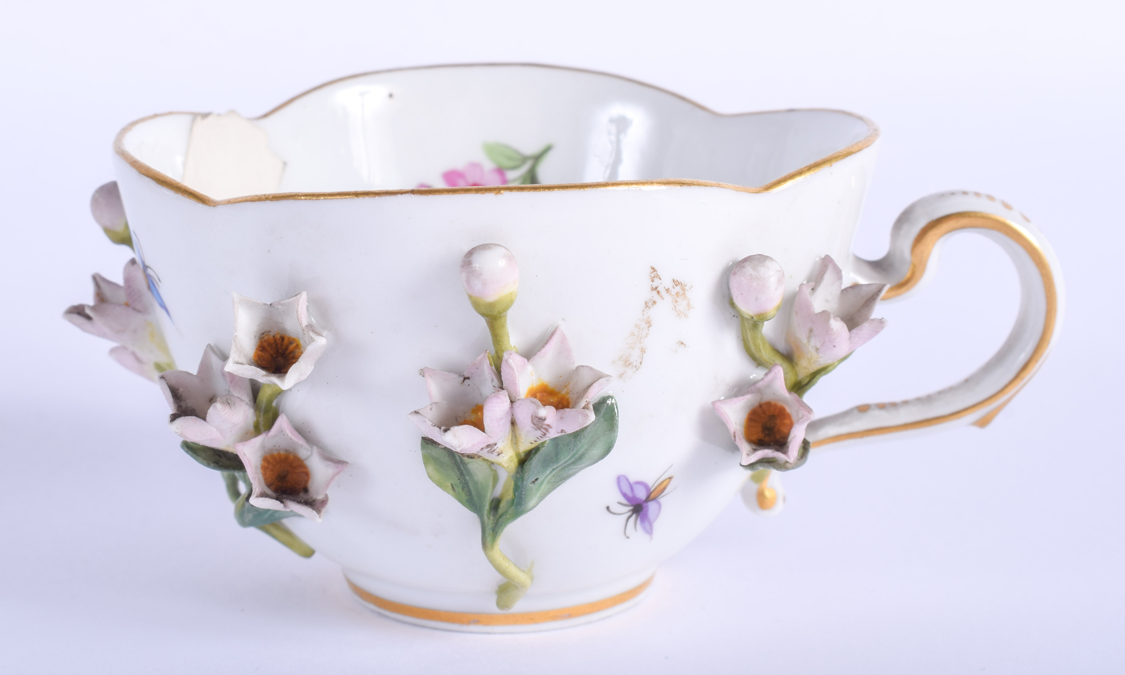 A 19TH CENTURY MEISSEN PORCELAIN CUP AND SAUCER painted with insects. (2) - Image 2 of 3