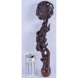 A 19TH CENTURY CHINESE CARVED HARDWOOD RUI SCEPTRE Qing, of naturalistic form, overlaid with bats an