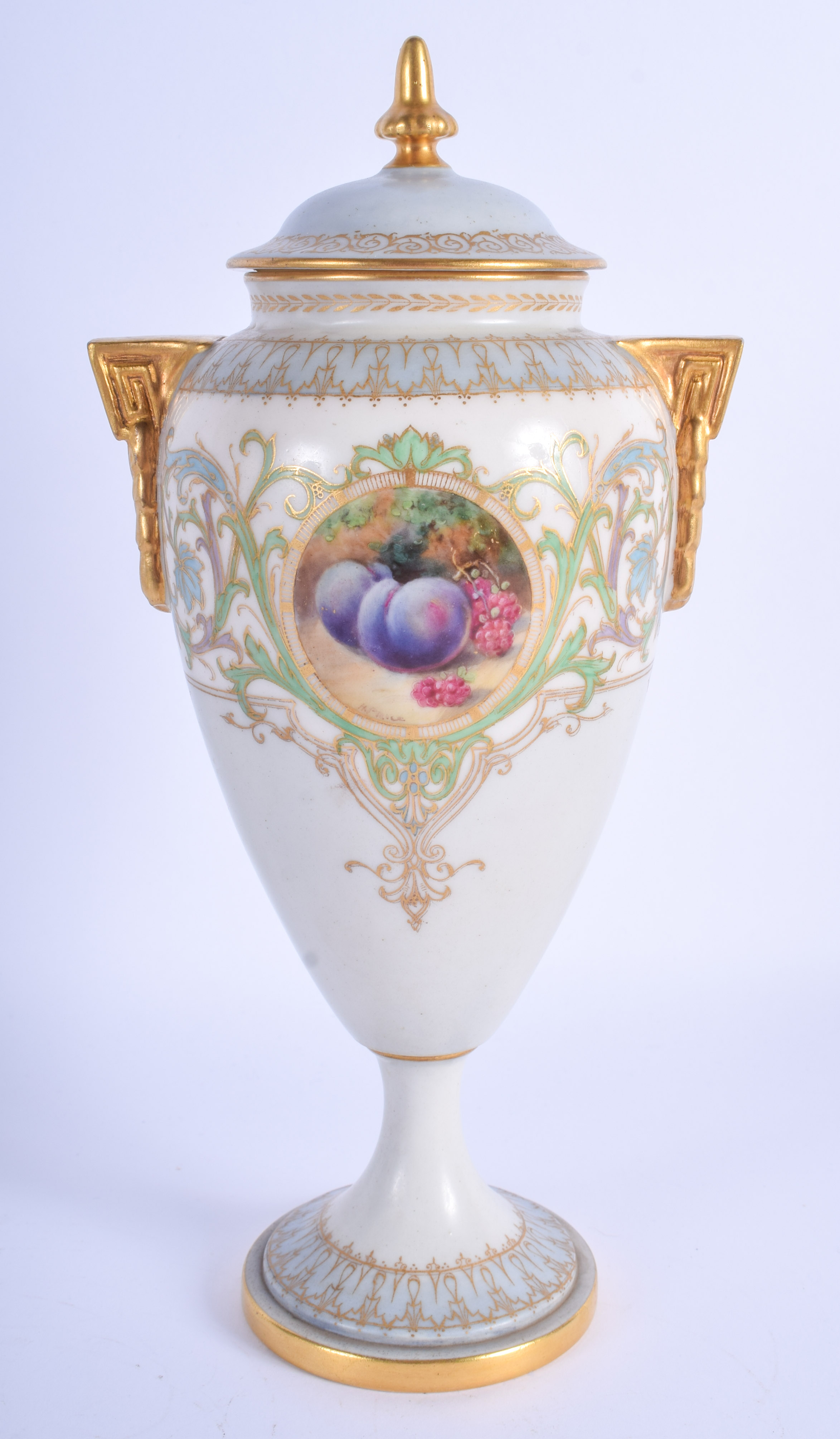 Royal Worcester vase and cover painted in Art Nouveaux style with fruit by Horace Price, signed H. P