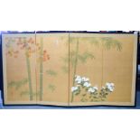 A JAPANESE TAISHO PERIOD FOLDING SCREEN decorated with birds in flight. 166 cm wide. 90cm high