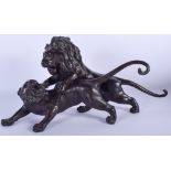 A LARGE 19TH CENTURY JAPANESE MEIJI PERIOD BRONZE OKIMONO modelled as a lion attacking a tiger. 40 c