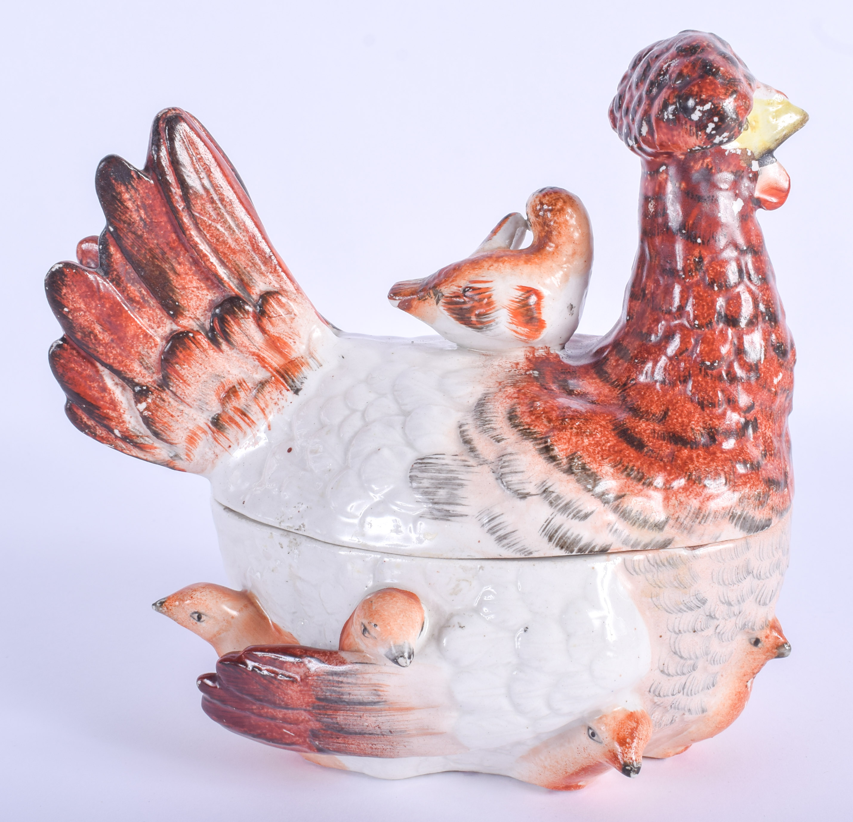 AN EARLY 19TH CENTURY YORKSHIRE POTTERY HEN TUREEN AND COVER modelled with chicks. 18 cm x 18 cm. - Image 2 of 4