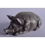 A LARGE CONTINENTAL SILVER AND RUBY FIGURE OF A PIG. 115 grams. 9.5 cm wide.