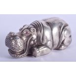 A CONTINENTAL SILVER AND RUBY HIPPO. 67 grams. 7 cm wide.