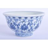 A CHINESE BLUE AND WHITE TEABOWL 20th Century, painted with foliage and vines. 9.25 cm wide.