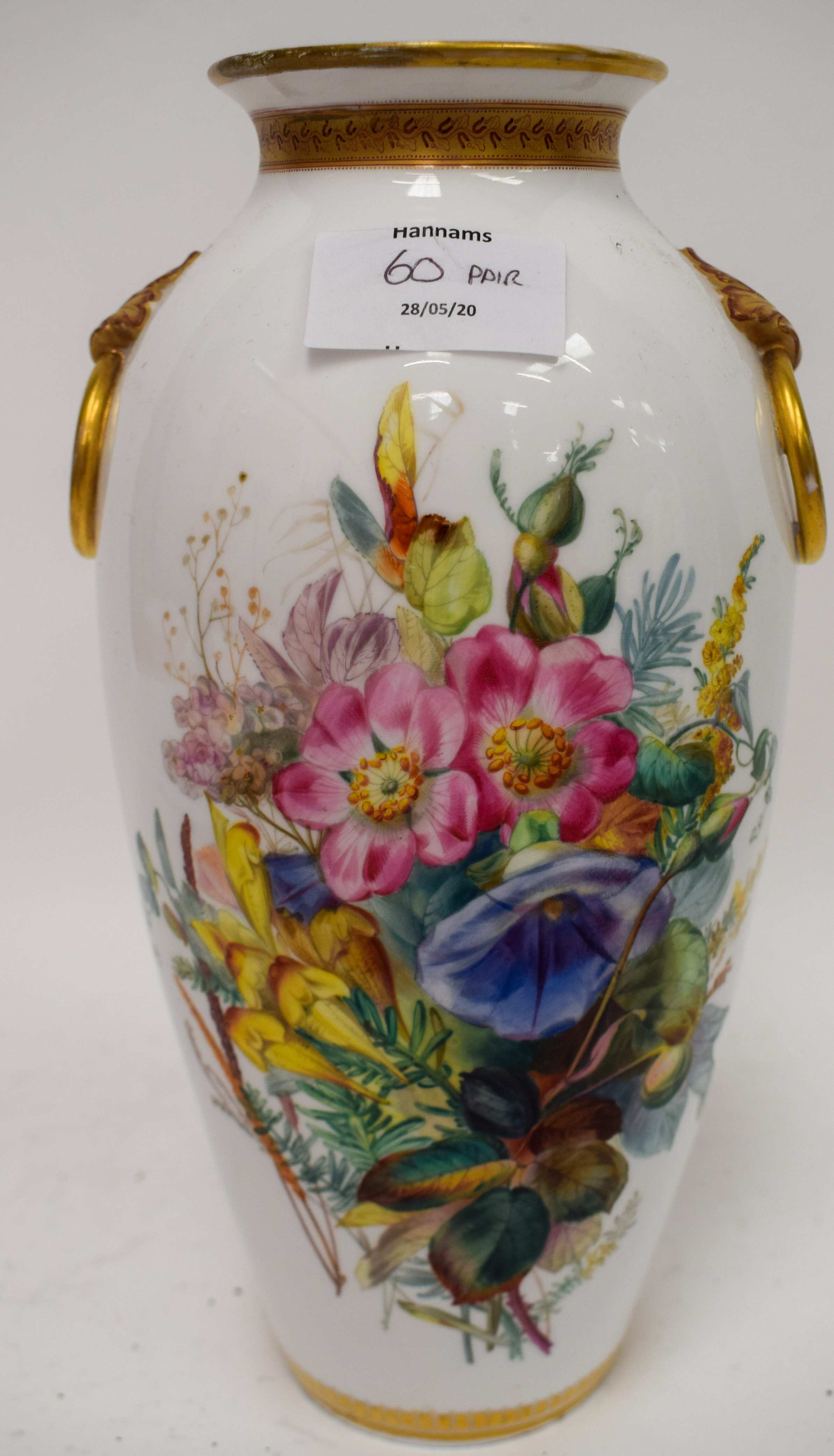 19th c. Royal Worcester/Kerr and Binns beautiful pair of large vases having ring handles finely pain - Image 4 of 15