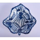 18th c. Bow leaf dish painted with grapes and grape vines in blue. 9.5cm wide