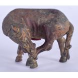 A 17TH/18TH CENTURY CHINESE BRONZE HORSE SCROLL WEIGHT Ming/Qing, modelled tending to its hind leg.