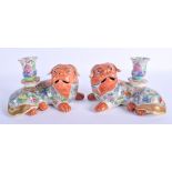 A GOOD PAIR OF EARLY 19TH CENTURY CHINESE FAMILLE ROSE PORCELAIN JOSS STICK HOLDERS Qing, painted wi