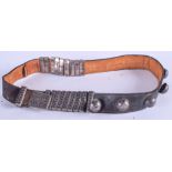 A RARE 19TH CENTURY RUSSIAN SILVER NIELLO AND LEATHER BELT by Andrey Antonovich Kovalsky, decorated