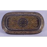 A MID 19TH CENTURY MIDDLE EASTERN ISLAMIC IRON BOX gold and silver inlaid with motifs. 8.5 cm x 4.5