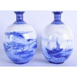Royal Crown Derby pair of vases painted in blue with seascapes by WEJ Dean date code for 1895. 20.5c