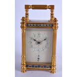 A LOVELY EARLY 20TH CENTURY FRENCH CHAMPLEVE ENAMEL AND BRONZE CARRIAGE CLOCK decorated with floral