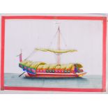 A SET OF ELEVEN 19TH CENTURY CHINESE PITH PAPER WATERCOLOURS Qing, depicting boats sailing. 27 cm x